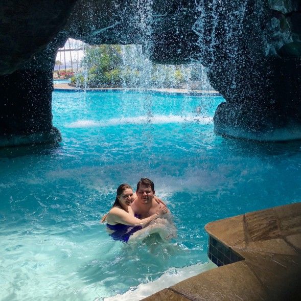 Swim under a waterfall with my honey : CHECK!