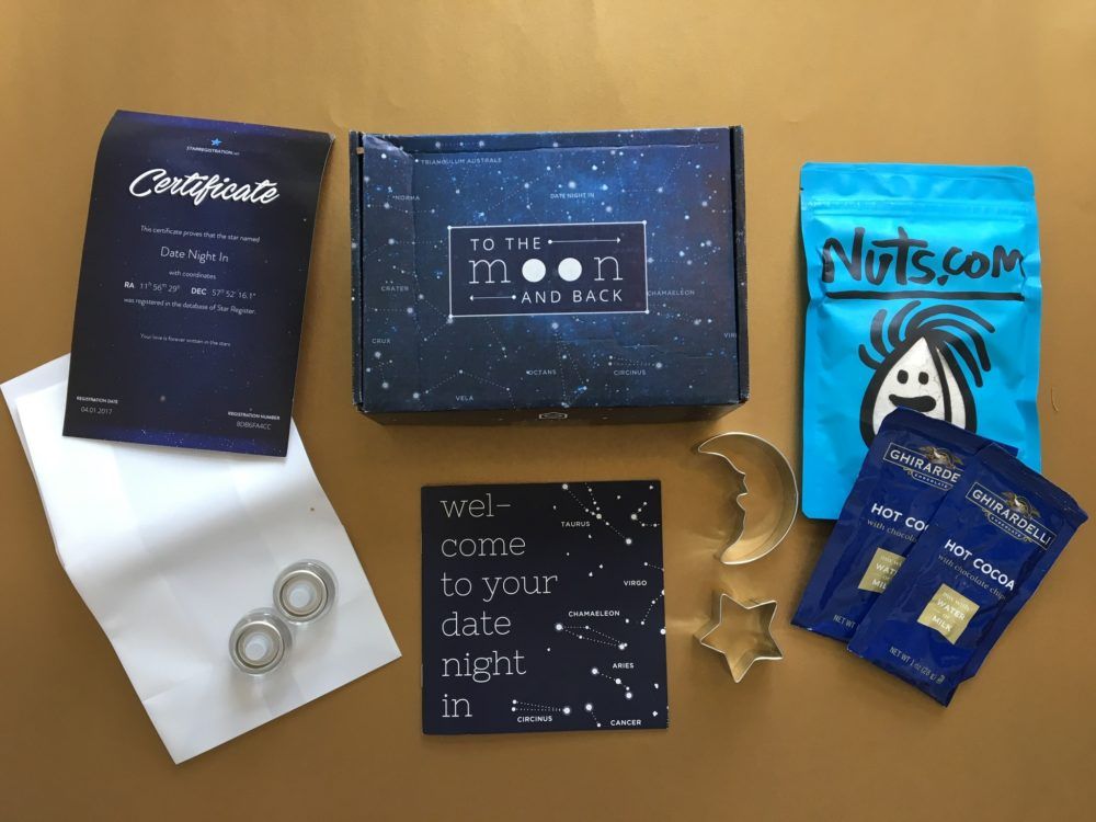 date night in, date night in boxes, date night ideas, creative date night ideas, to the moon and back date night, to the moon and back date, date night in to the moon and back, date box review, date boxes, what are date boxes, are date boxes worth it, galaxy cookies, nuts.com, make your own illuminaries,